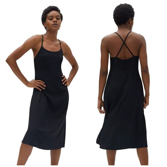 Everlane Womens Midi Slip Dress Size 2 Black Japanese GoWeave Cross-Back NWT - Picture 1 of 7